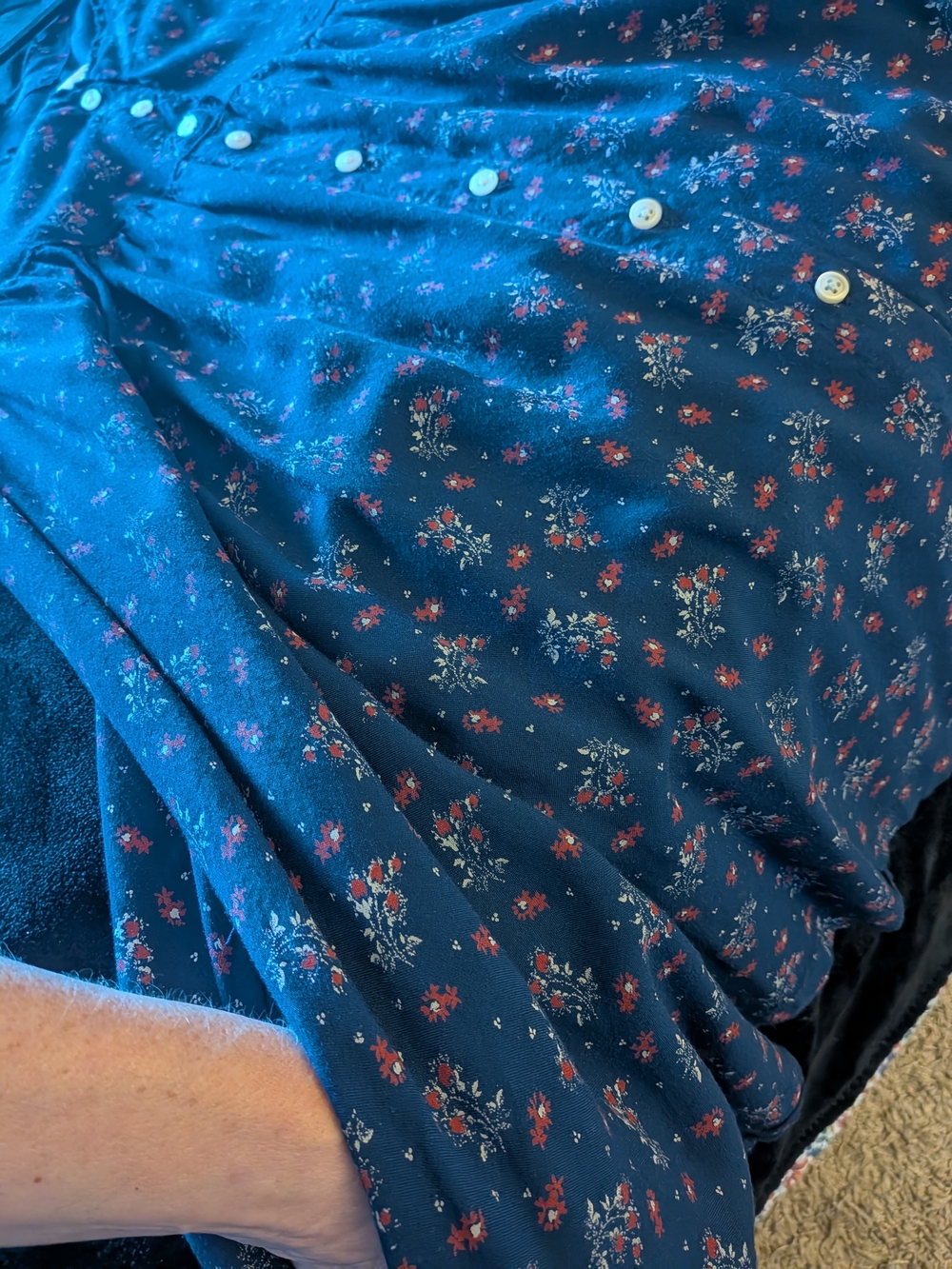 Denim & Supply Ralph Lauren Navy Blue Floral Midi Dress babydoll 90s Vintage - Picture 5 of 9